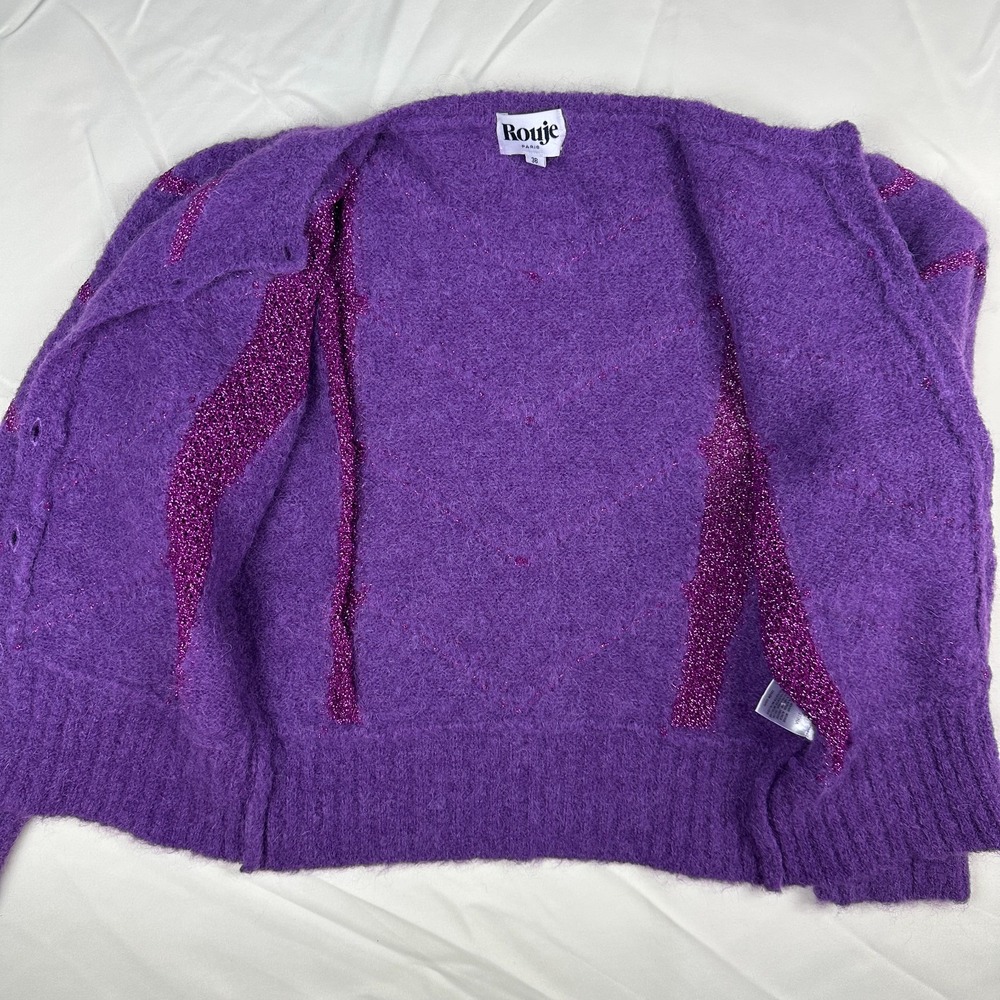 Rouje Paris Tina Cardigan Sweater Violet Purple Italy Mohair Alpaca FR 38 US 6 M - Picture 10 of 10